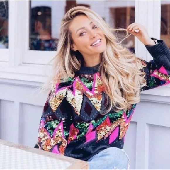 ZARA MULTICOLOR OVERSIZED SEQUIN SWEATER RARE MEDIUM M - Picture 13 of 16